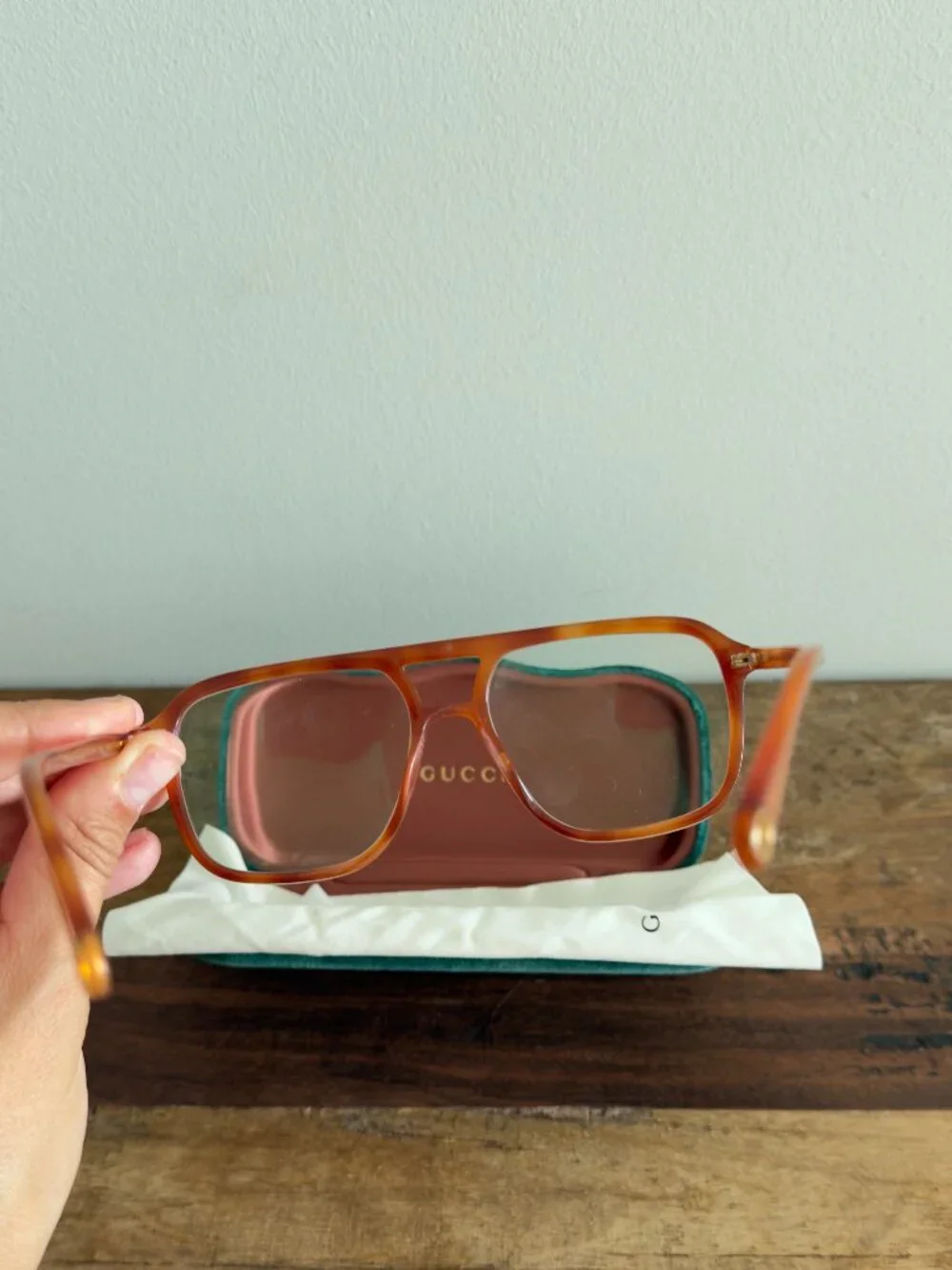 Gucci GG1078O Tortoise Orange Pilot Glasses with Blue Light/UV block